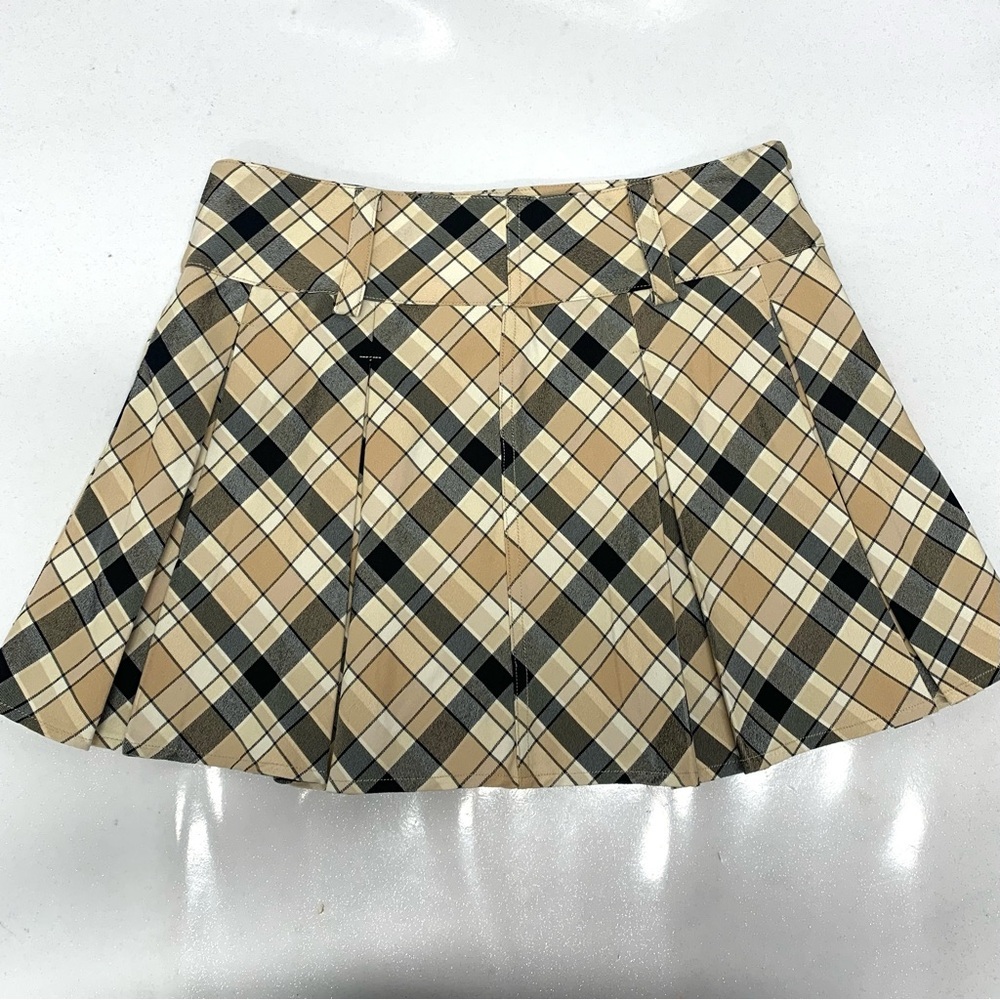 Forever‎ 21 Pleated Mini Shirt Medium  Brown Plaid Y2K Preppy School Girl Retro